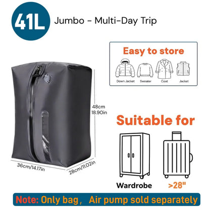 Vacuum Compression Bags for Travel Essentials, Space Saver Bags for Luggage Suitcase, Waterproof Packing Organizer for Clothes