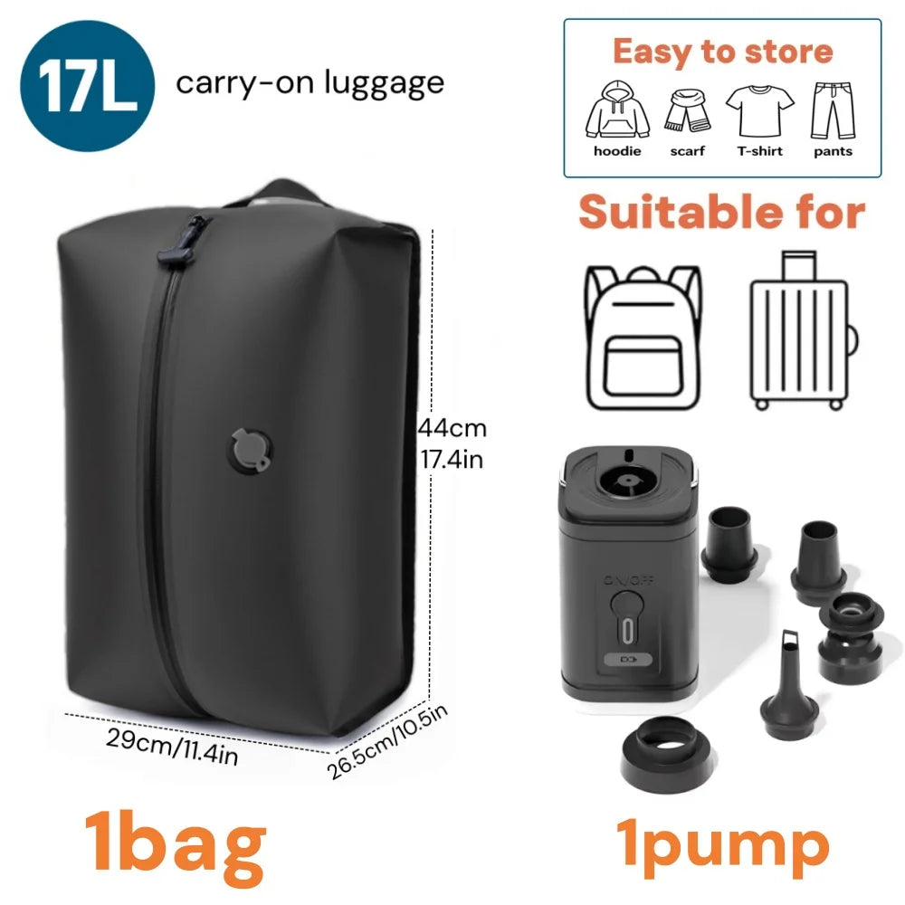 Vacuum Compression Bags for Travel Essentials, Space Saver Bags for Luggage Suitcase, Waterproof Packing Organizer for Clothes