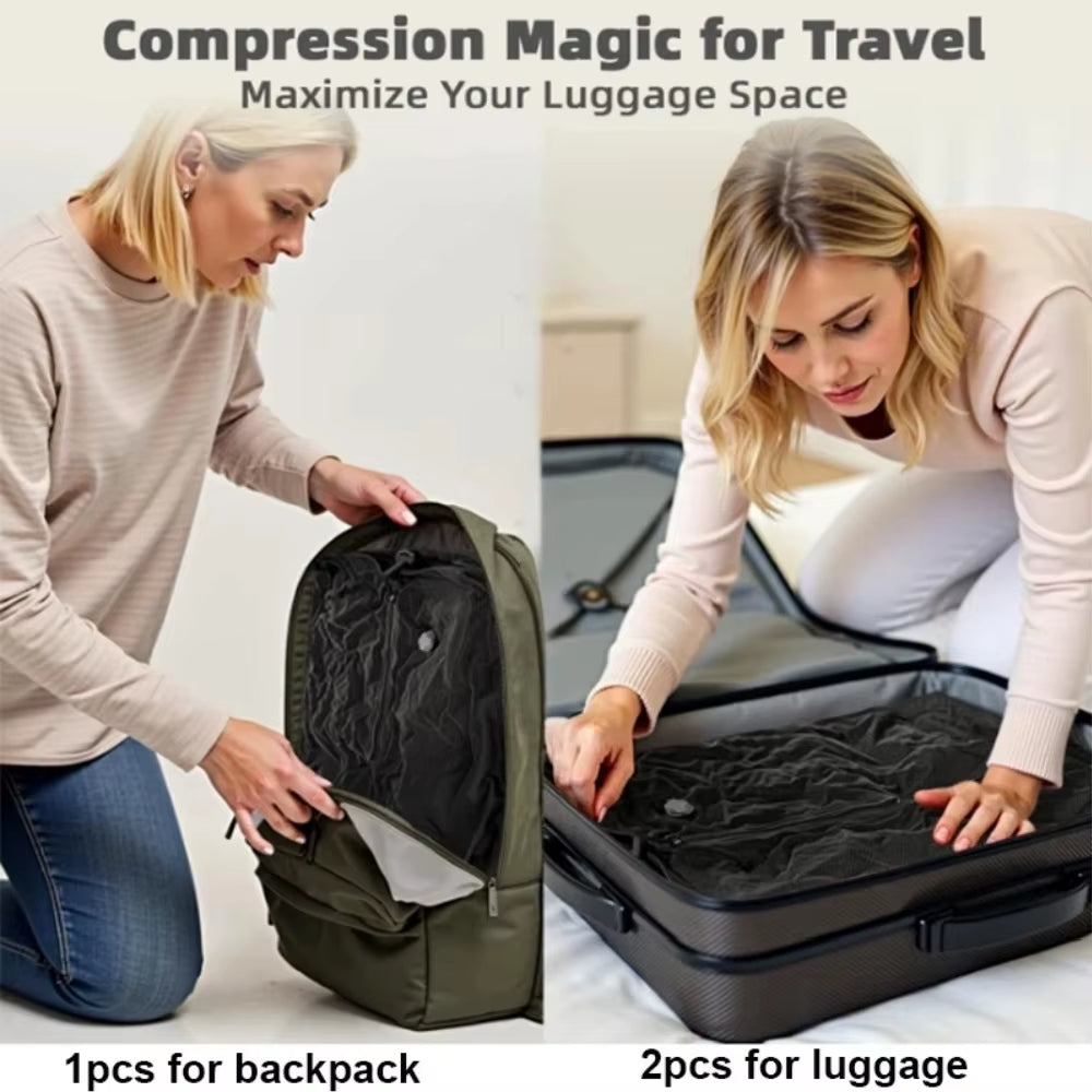Vacuum Compression Bags for Travel Essentials, Space Saver Bags for Luggage Suitcase, Waterproof Packing Organizer for Clothes